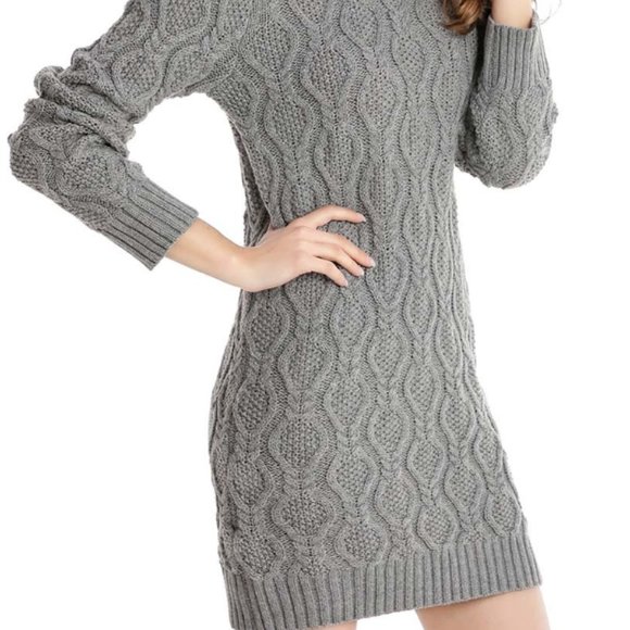 LISA & ROSE | Gray Ogee Crewneck Long Sleeve Sweater Dress (Size: X-Large) - Picture 3 of 10